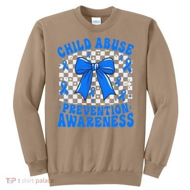 Blue Coquette Bow Child Abuse Awareness Ribbon Checkered Sweatshirt