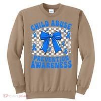 Blue Coquette Bow Child Abuse Awareness Ribbon Checkered Sweatshirt thumb 0
