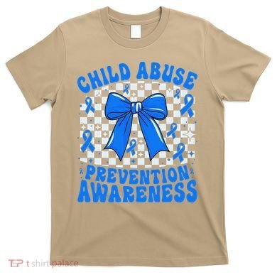 Blue Coquette Bow Child Abuse Awareness Ribbon Checkered T-Shirt