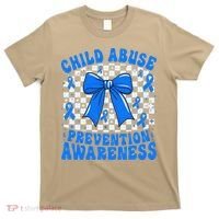 Blue Coquette Bow Child Abuse Awareness Ribbon Checkered T-Shirt thumb 0