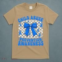 Blue Coquette Bow Child Abuse Awareness Ribbon Checkered T-Shirt thumb 5