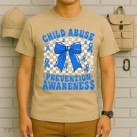 Blue Coquette Bow Child Abuse Awareness Ribbon Checkered T-Shirt thumb 6