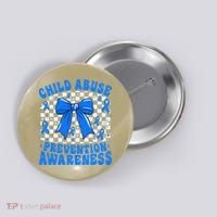 Blue Coquette Bow Child Abuse Awareness Ribbon Checkered Button thumb 0