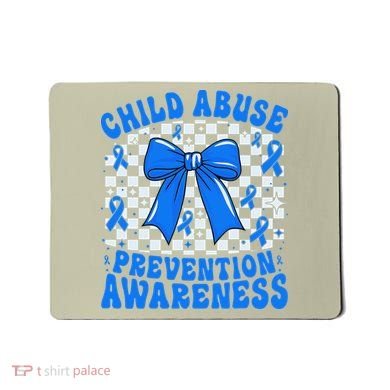 Blue Coquette Bow Child Abuse Awareness Ribbon Checkered Mousepad