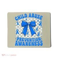 Blue Coquette Bow Child Abuse Awareness Ribbon Checkered Mousepad thumb 0
