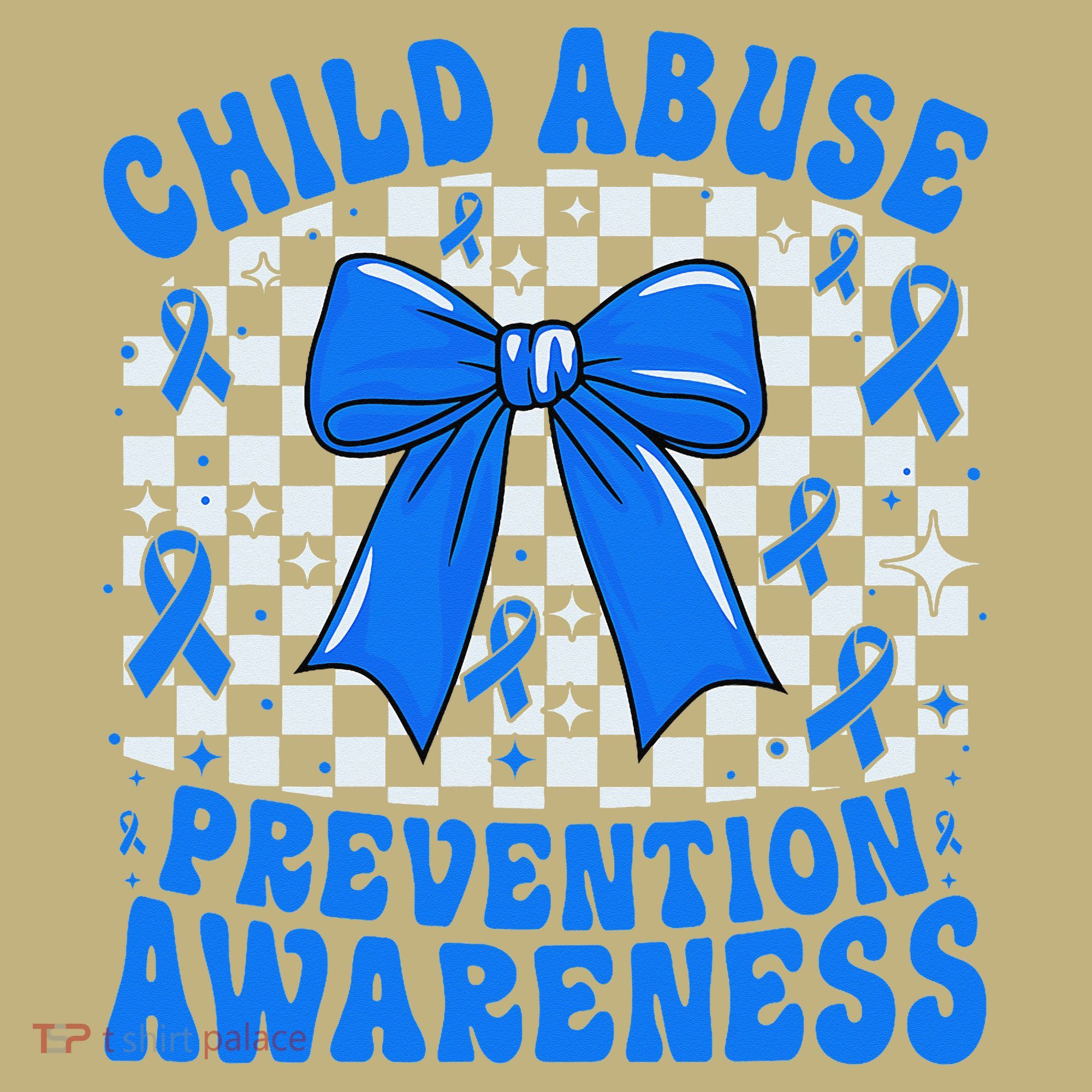 Blue Coquette Bow Child Abuse Awareness Ribbon Checkered Mousepad