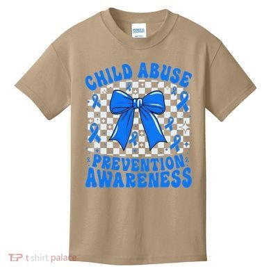 Blue Coquette Bow Child Abuse Awareness Ribbon Checkered Kids T-Shirt