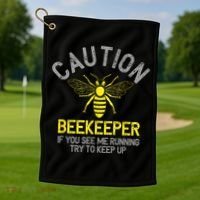 Beekeeper Caution Beekeeping Funny Bee Lover Gift Golf Towel thumb 1