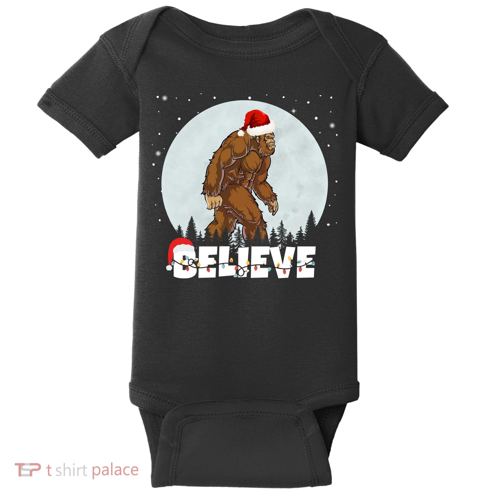 Believe Christmas Bigfoot Holiday Baby Bodysuit