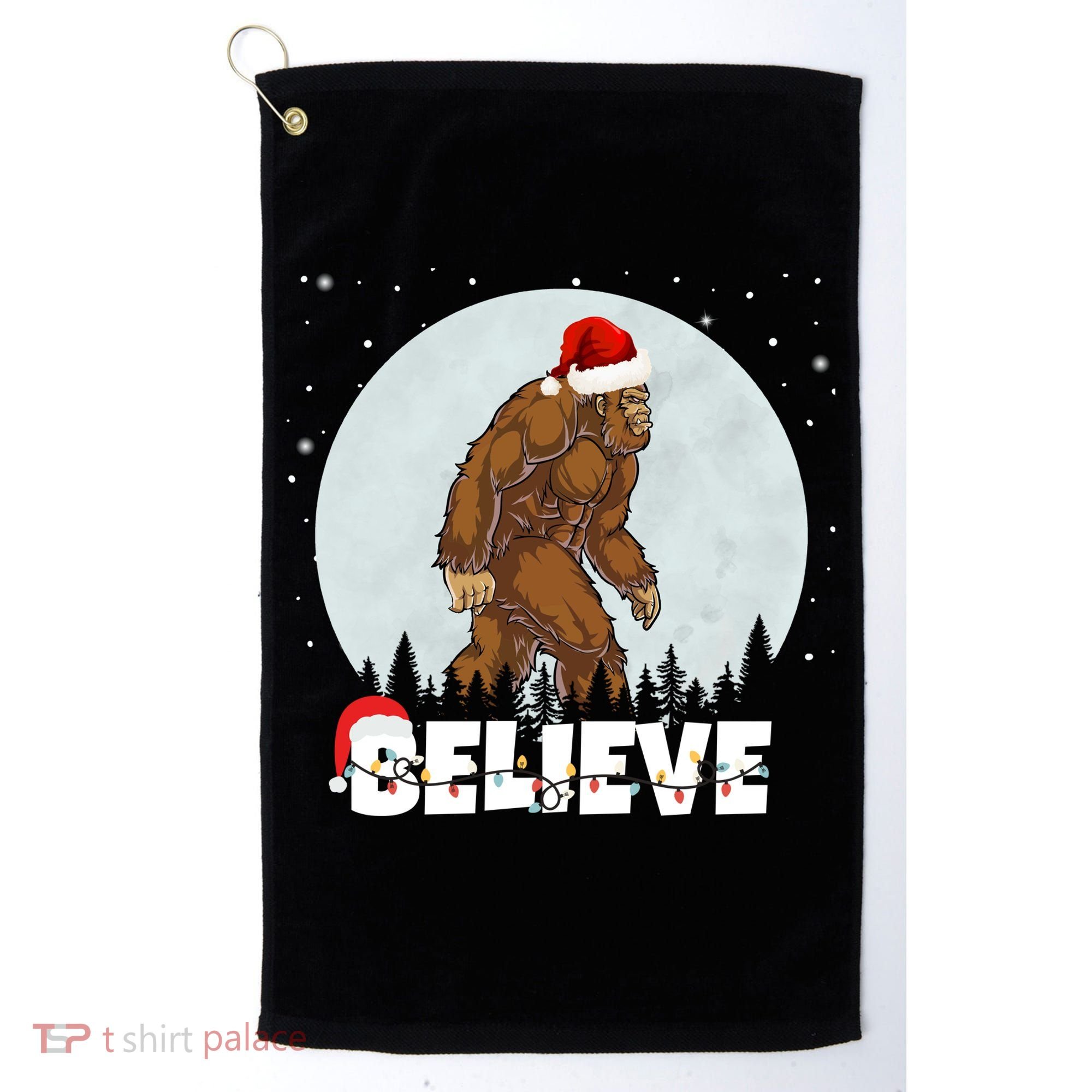 Believe Christmas Bigfoot Holiday Golf Towel