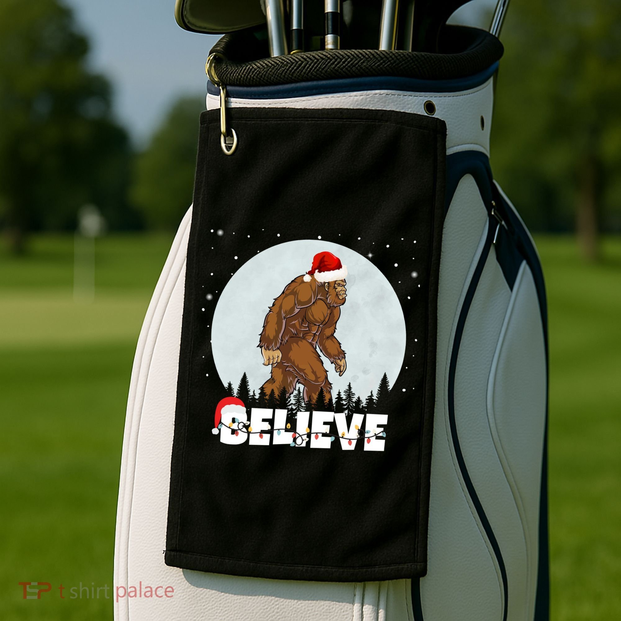 Believe Christmas Bigfoot Holiday Golf Towel