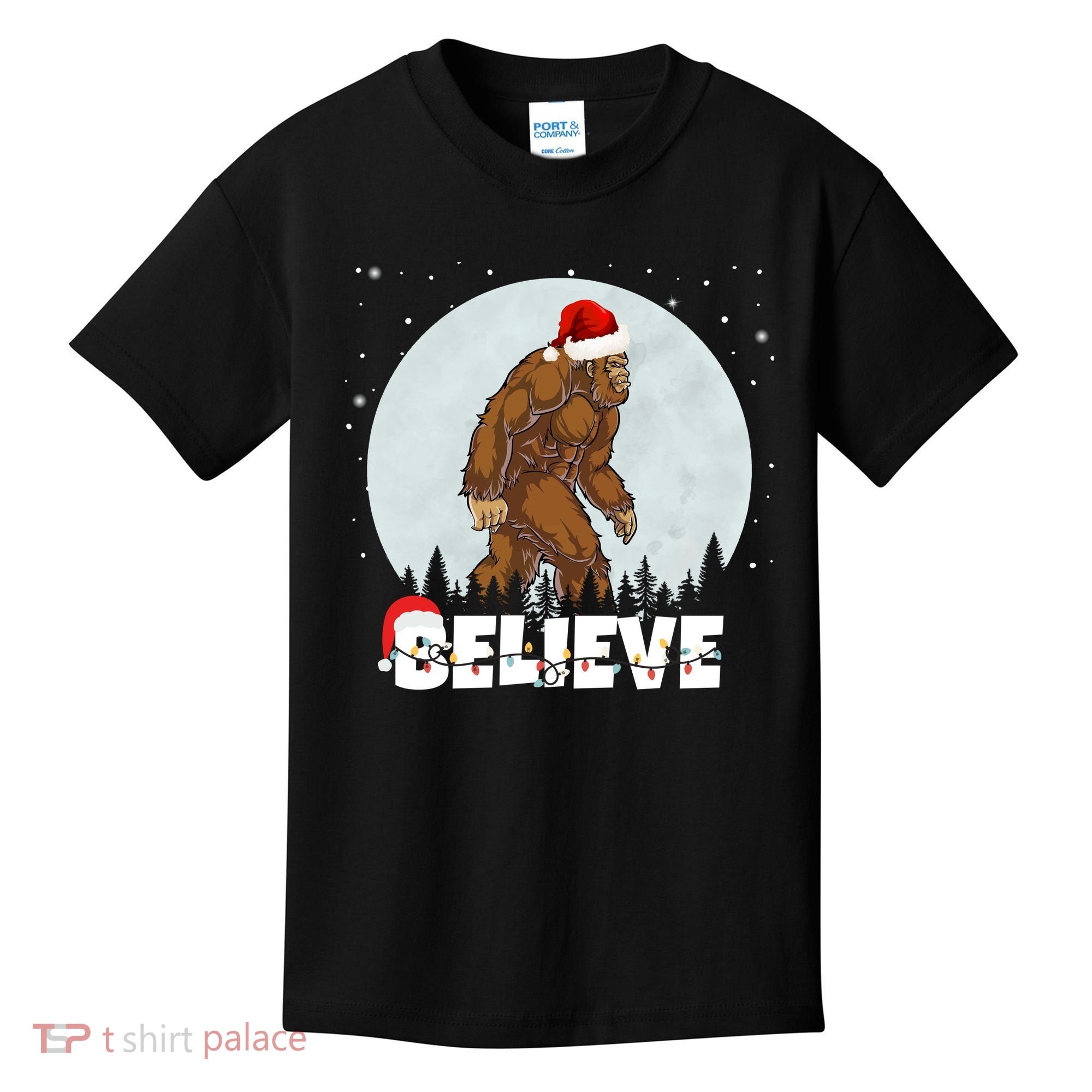 Believe Christmas Bigfoot Holiday Kids T-Shirt