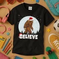 Believe Christmas Bigfoot Holiday Kids T-Shirt thumb 3