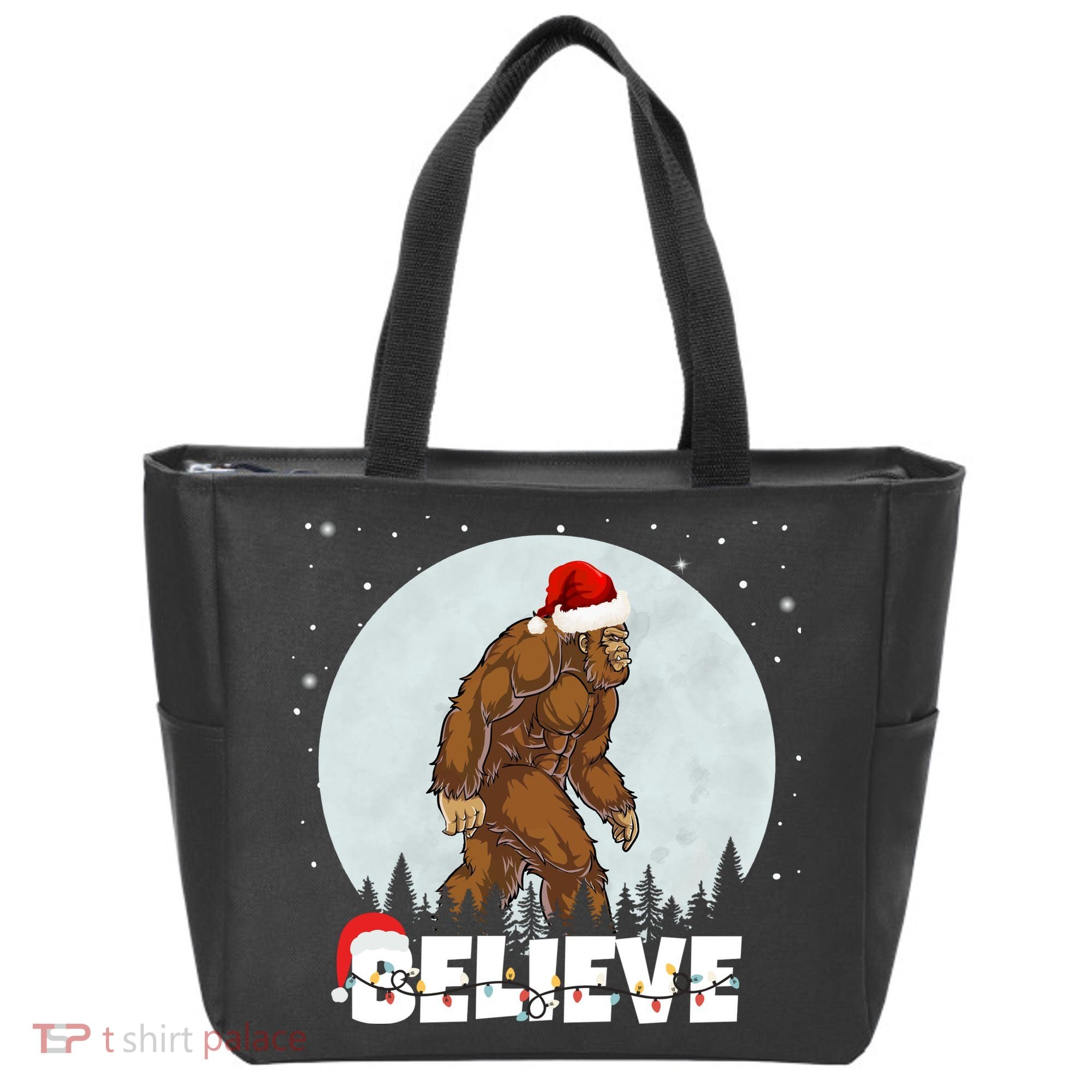 Believe Christmas Bigfoot Holiday Tote Bag