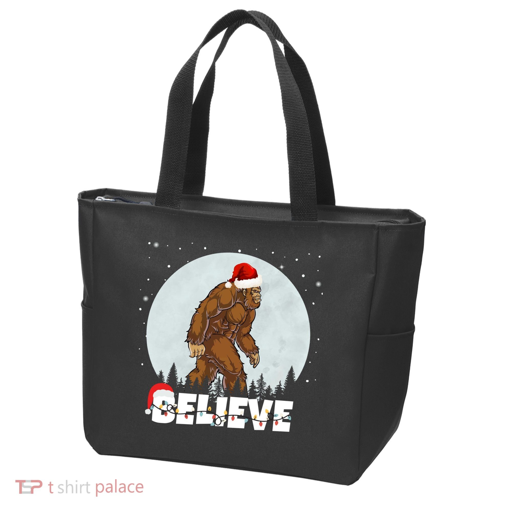 Believe Christmas Bigfoot Holiday Tote Bag