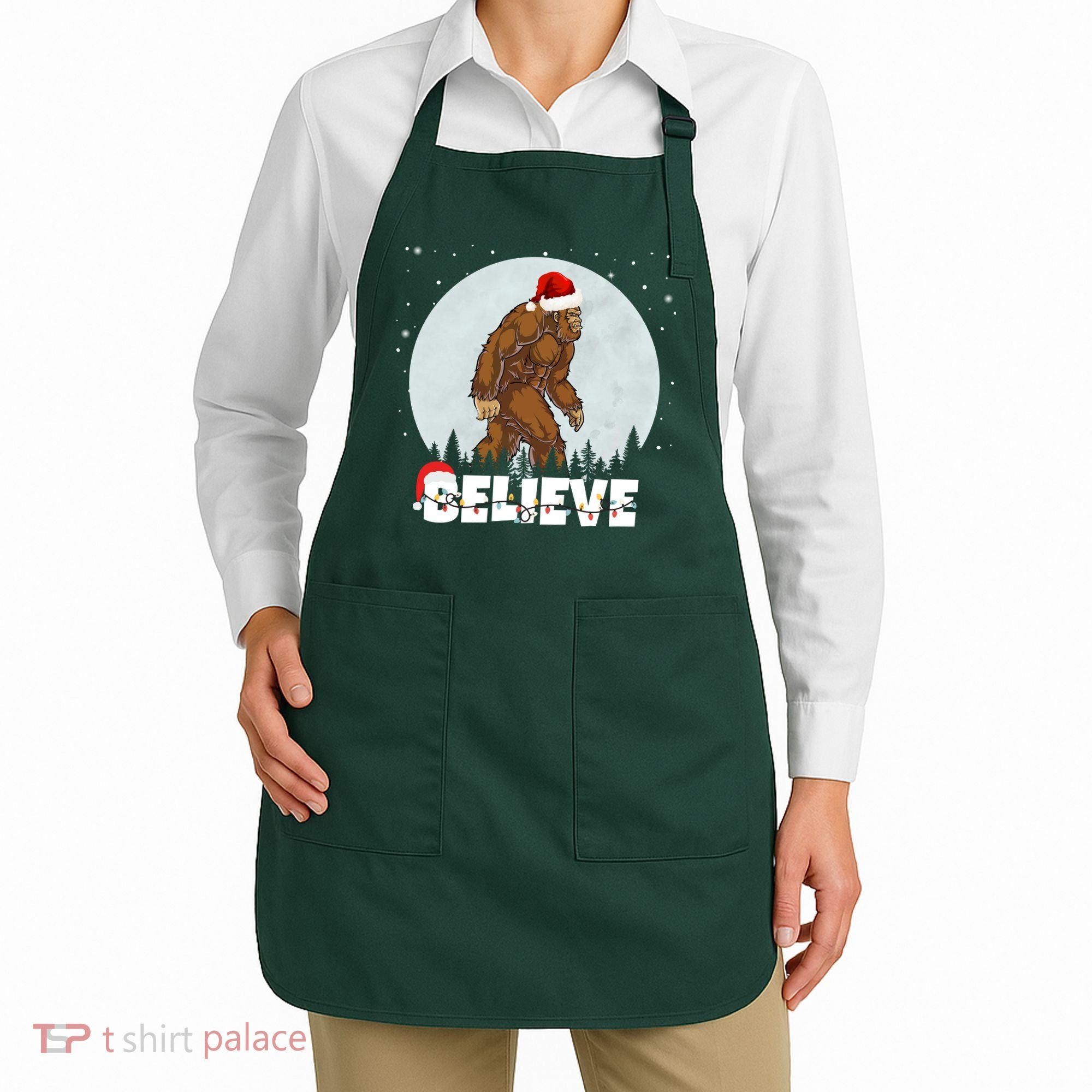 Believe Christmas Bigfoot Holiday Apron