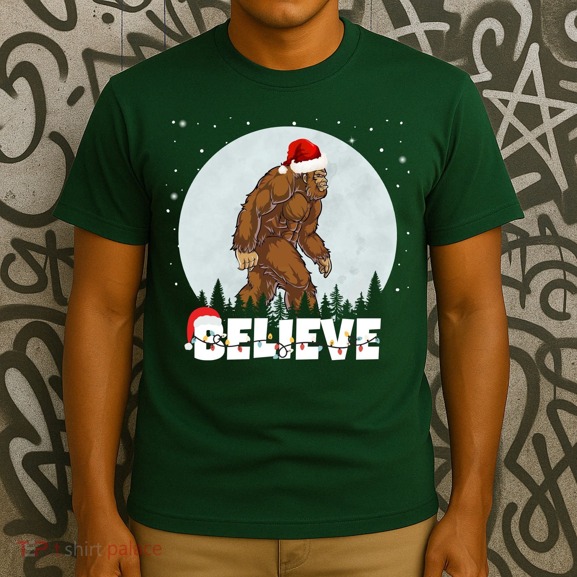 Believe Christmas Bigfoot Holiday T-Shirt
