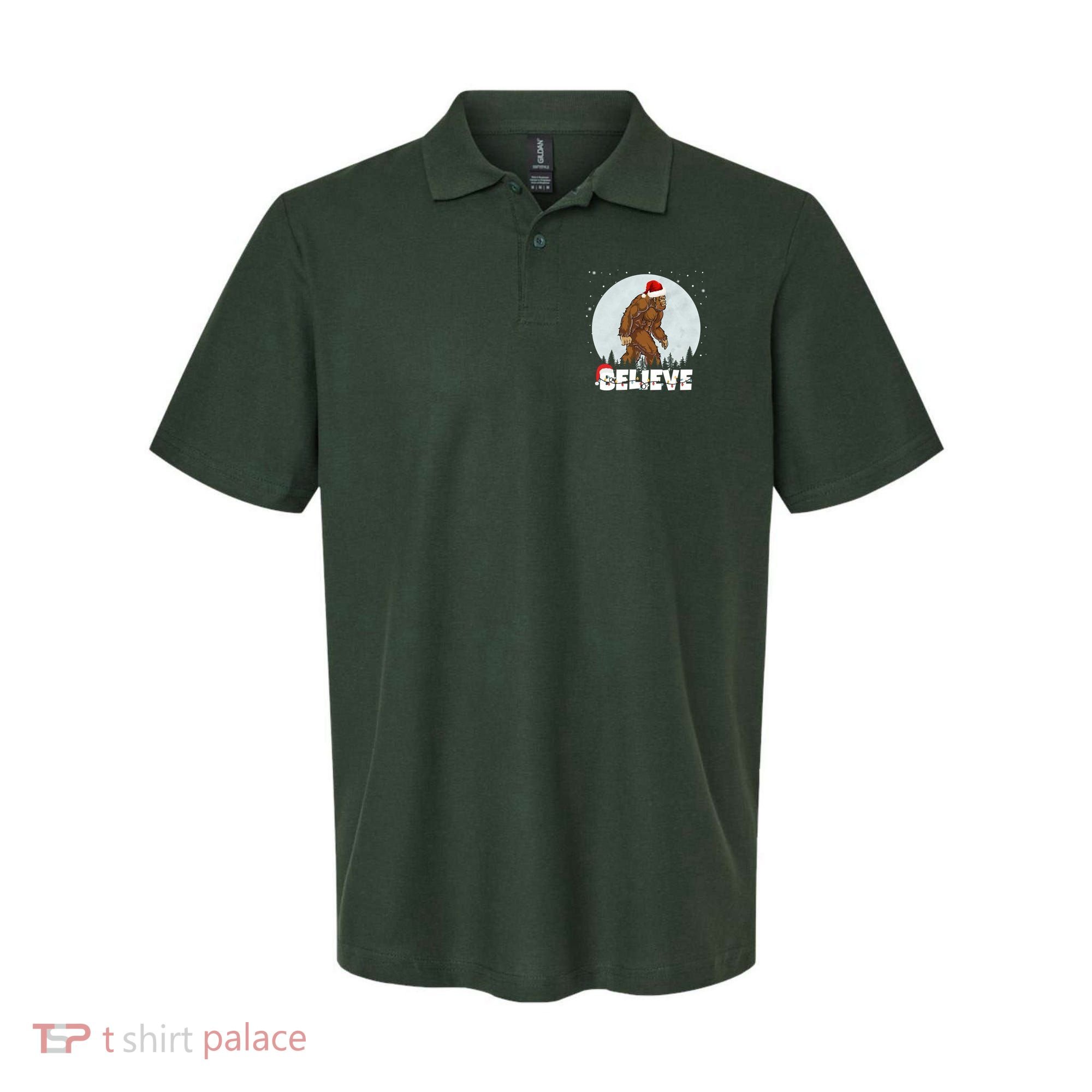 Believe Christmas Bigfoot Holiday Polo
