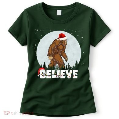 Believe Christmas Bigfoot Holiday Women's T-Shirt