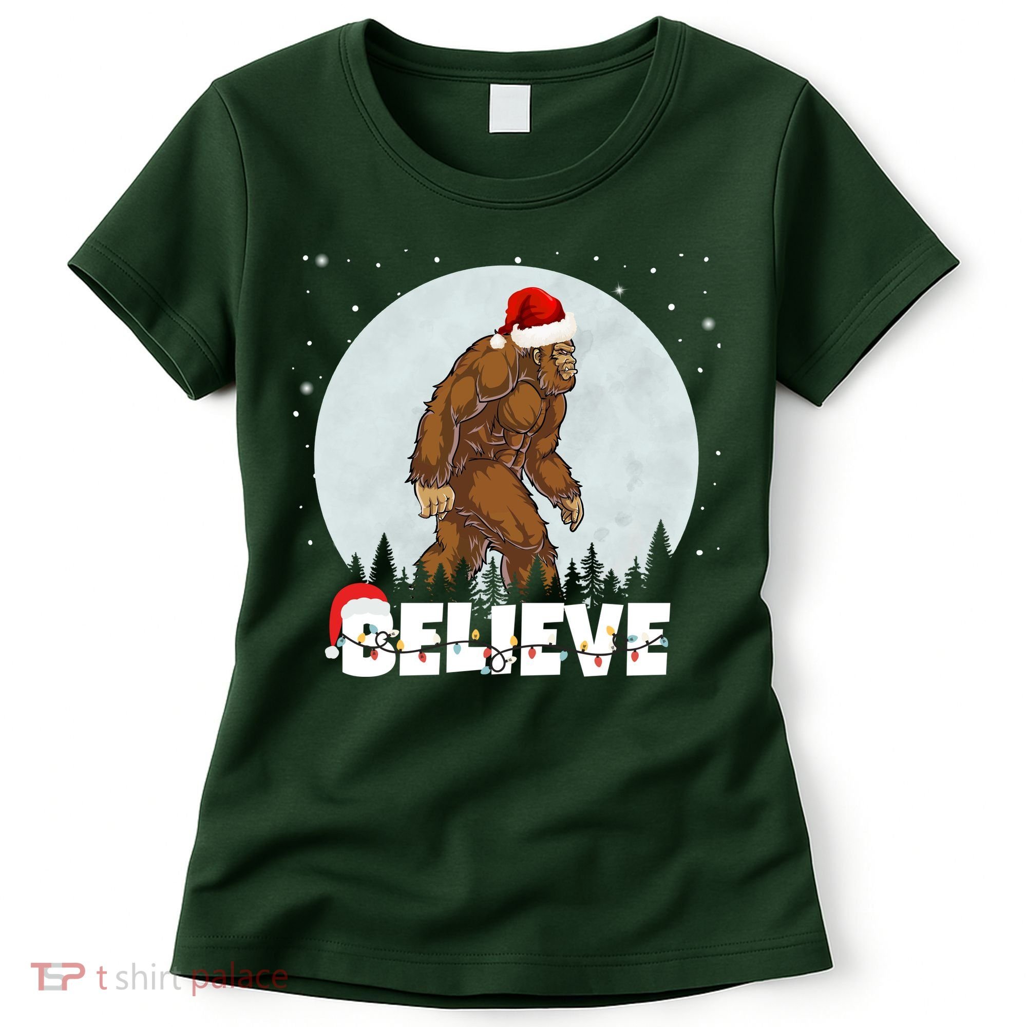 Believe Christmas Bigfoot Holiday Women's T-Shirt