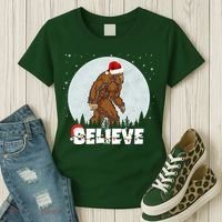 Believe Christmas Bigfoot Holiday Women's T-Shirt thumb 3