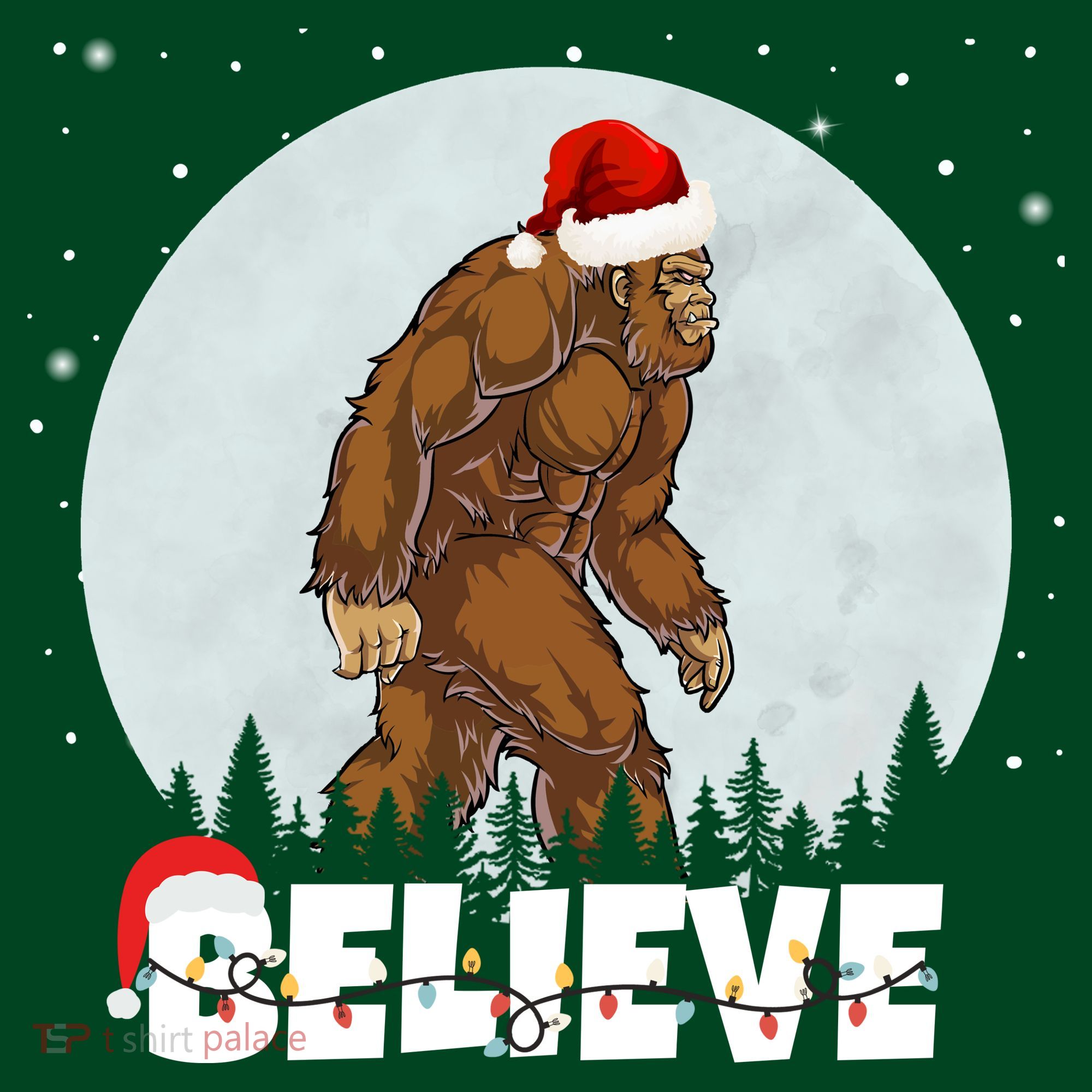 Believe Christmas Bigfoot Holiday Women's T-Shirt