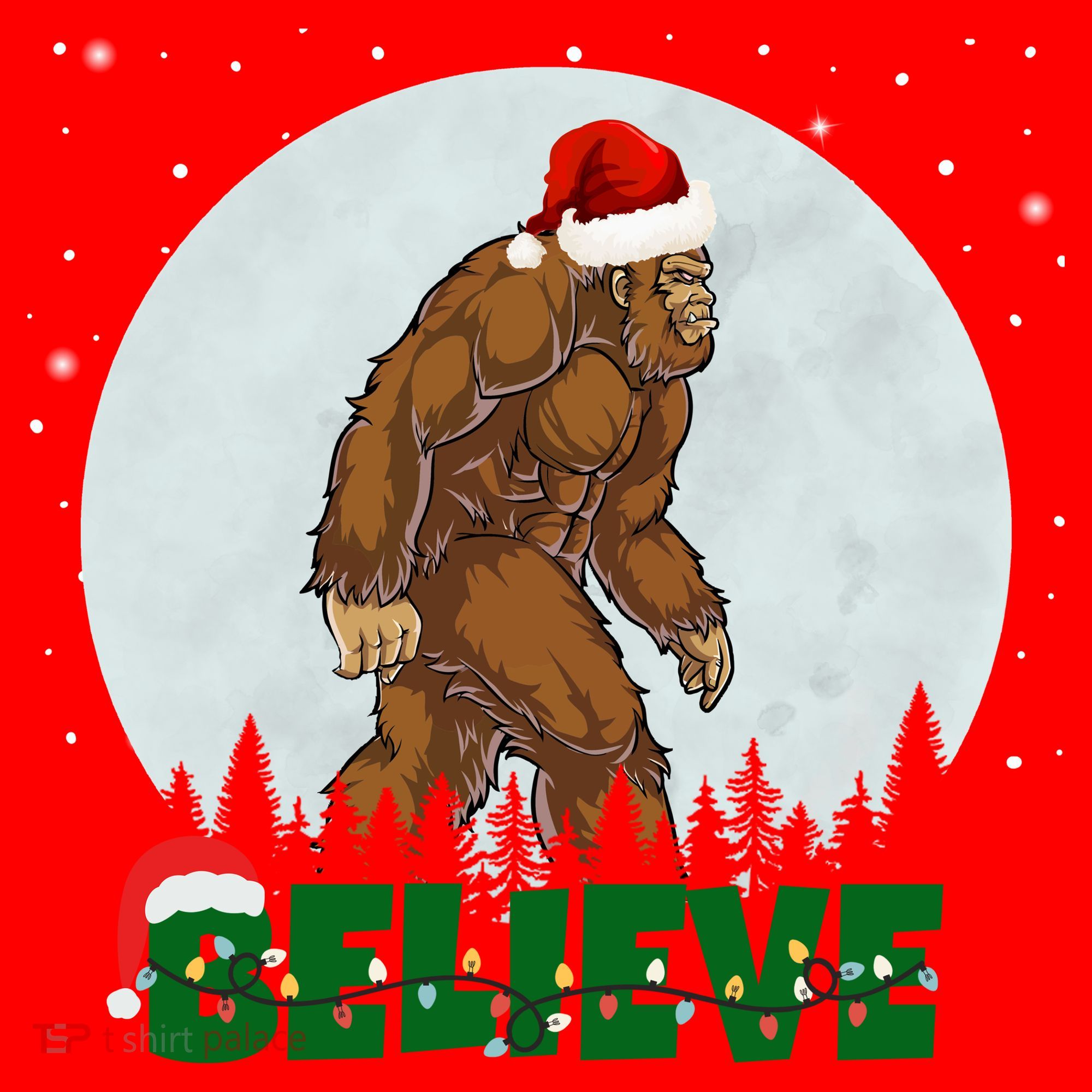 Believe Christmas Bigfoot Holiday Santa Hat