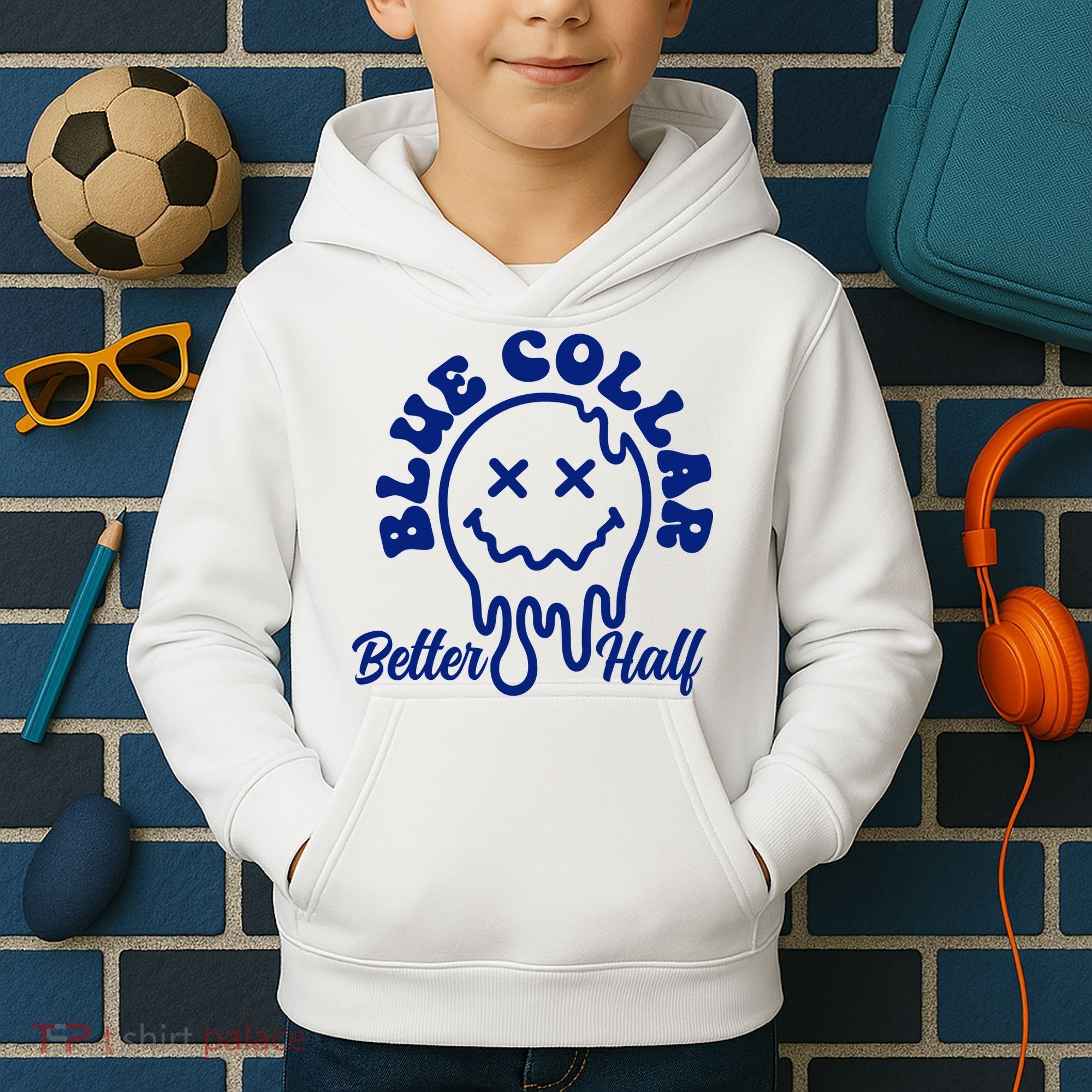 Blue Collar Better Half Funny Kids Hoodie