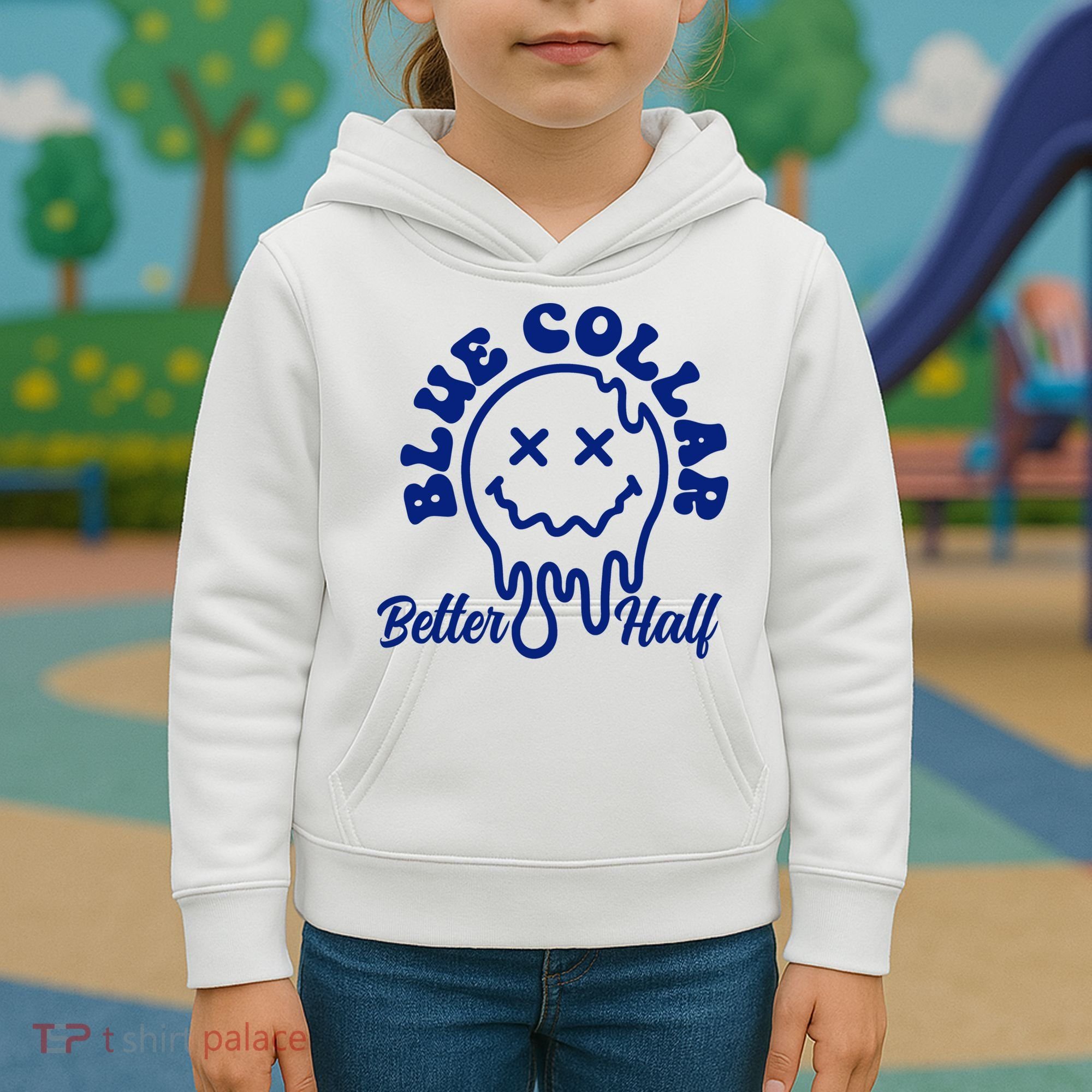 Blue Collar Better Half Funny Kids Hoodie