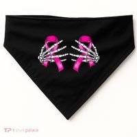 Breast Cancer Boob Skeleton Hand On Ribbon Halloween USA-Made Doggie Bandana thumb 0