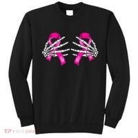 Breast Cancer Boob Skeleton Hand On Ribbon Halloween Sweatshirt thumb 0