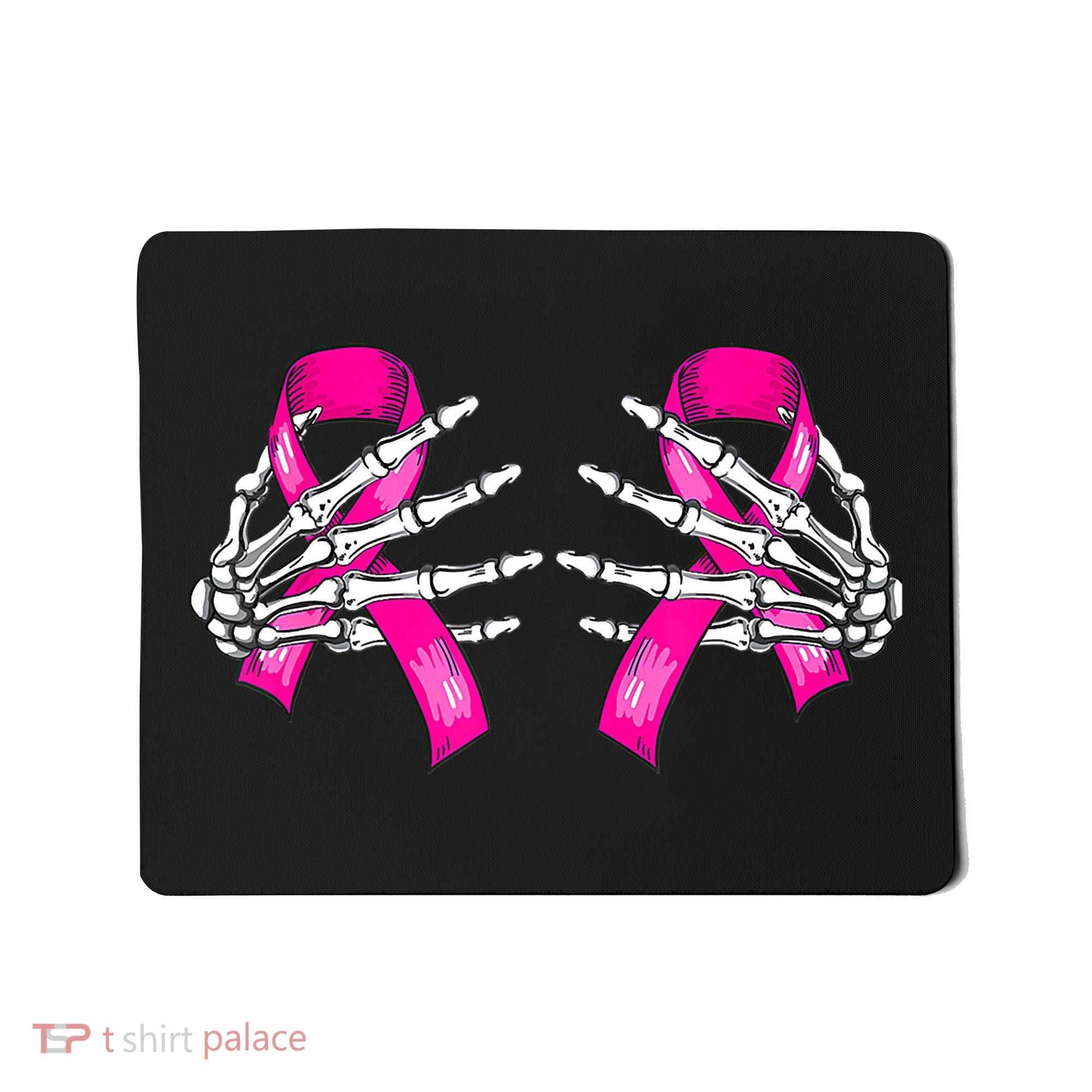 Breast Cancer Boob Skeleton Hand On Ribbon Halloween Mousepad