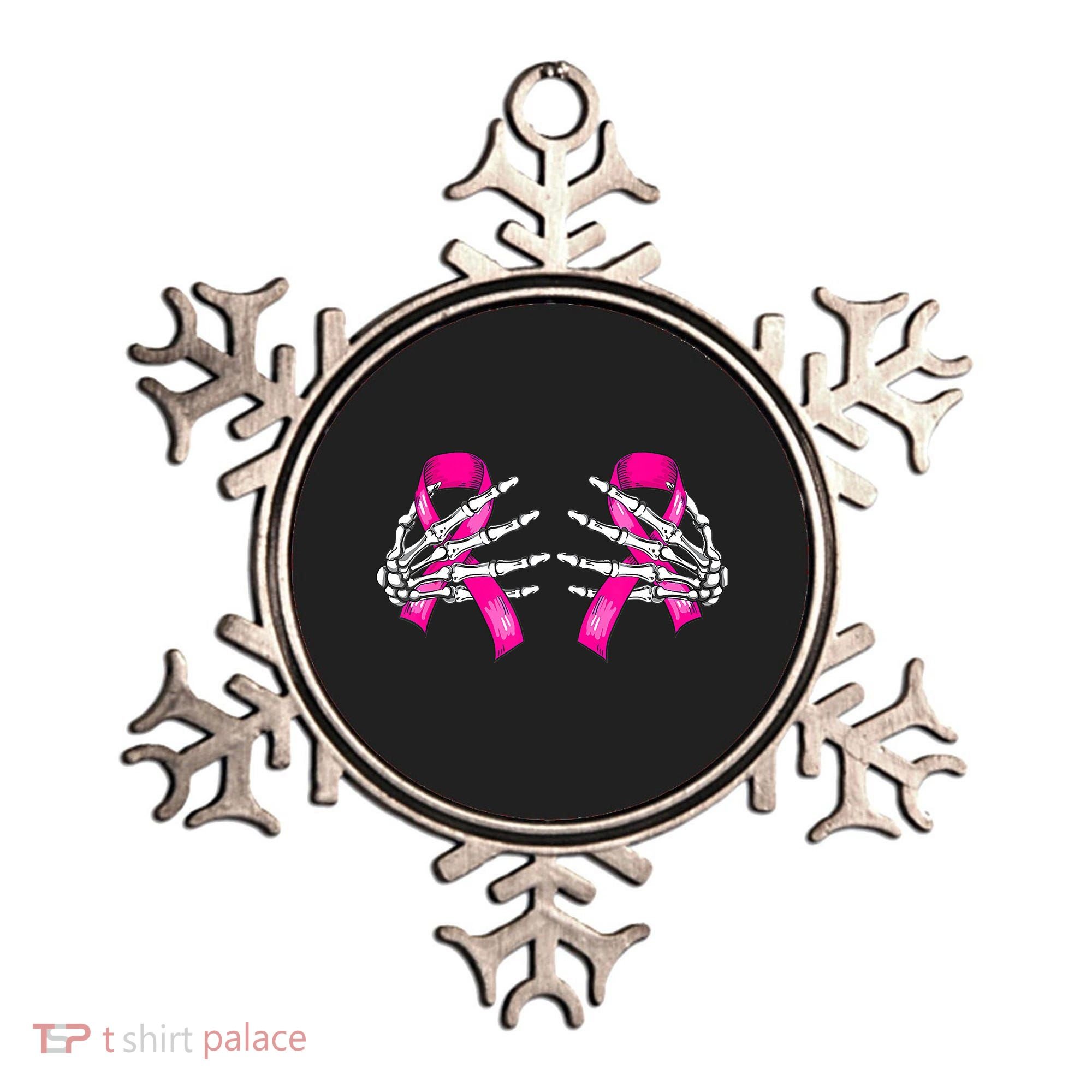 Breast Cancer Boob Skeleton Hand On Ribbon Halloween Ornament