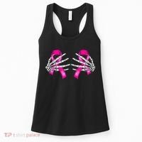 Breast Cancer Boob Skeleton Hand On Ribbon Halloween Women's Tank Top thumb 0