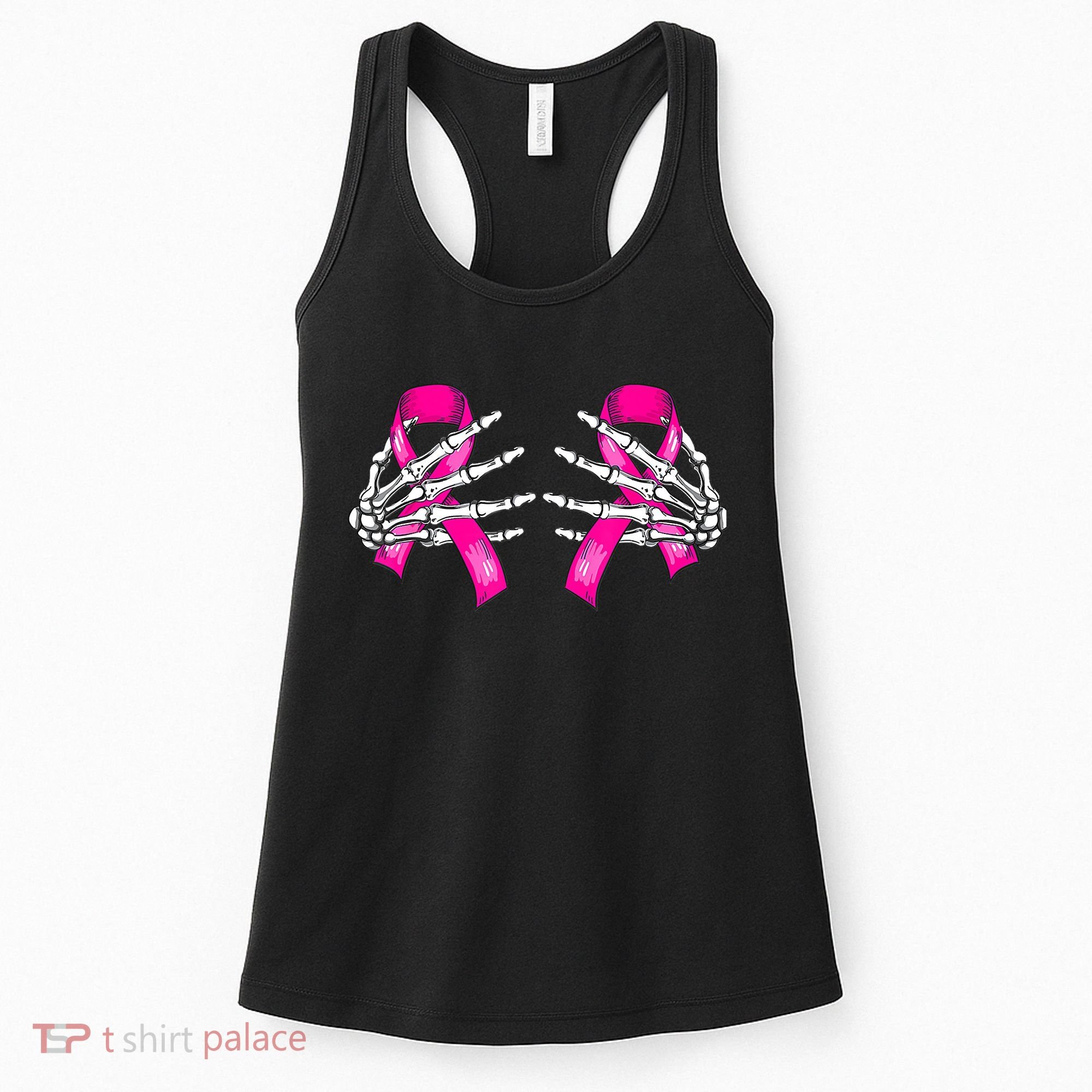 Breast Cancer Boob Skeleton Hand On Ribbon Halloween Women's Tank Top