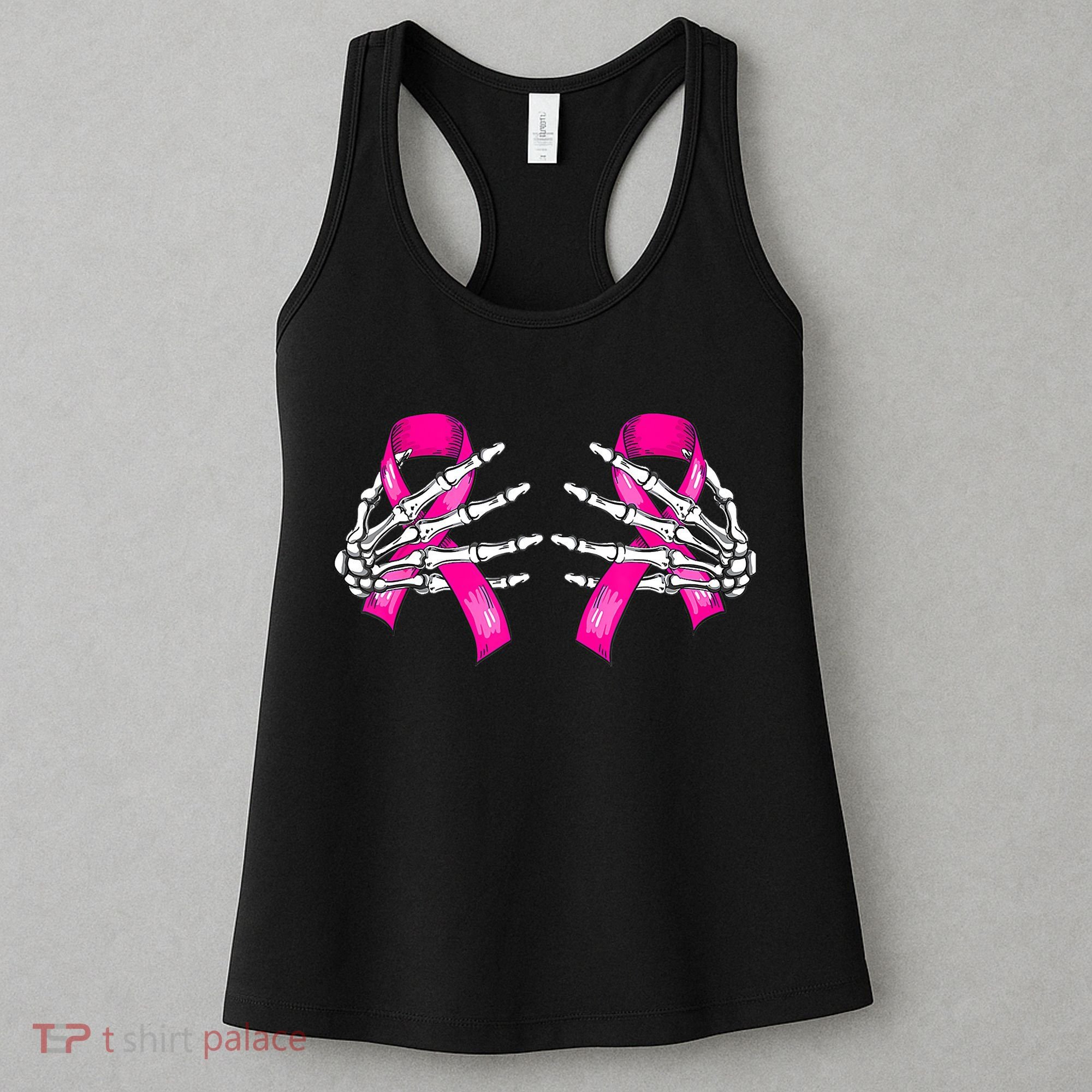 Breast Cancer Boob Skeleton Hand On Ribbon Halloween Women's Tank Top