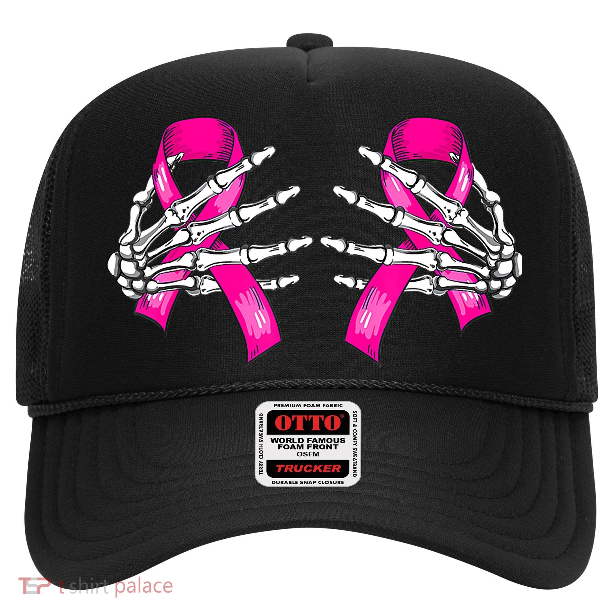 Breast Cancer Boob Skeleton Hand On Ribbon Halloween Hat