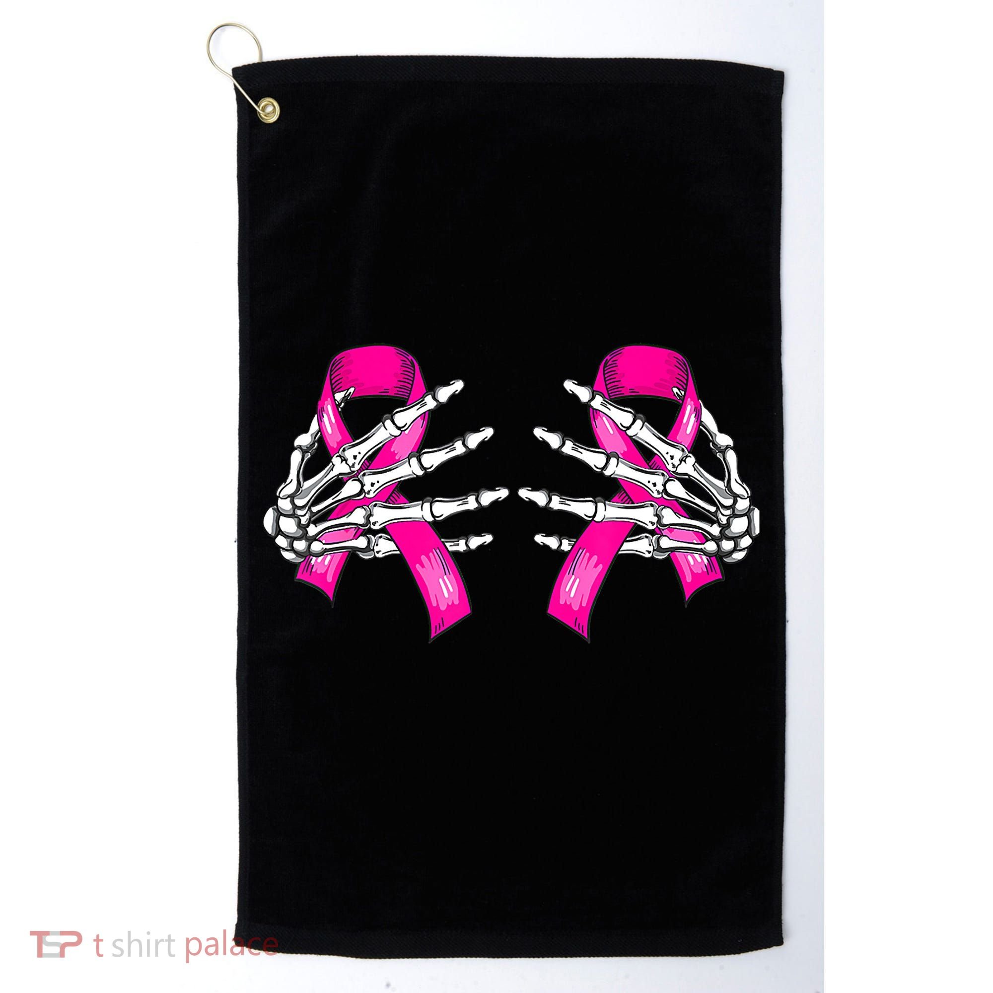 Breast Cancer Boob Skeleton Hand On Ribbon Halloween Golf Towel