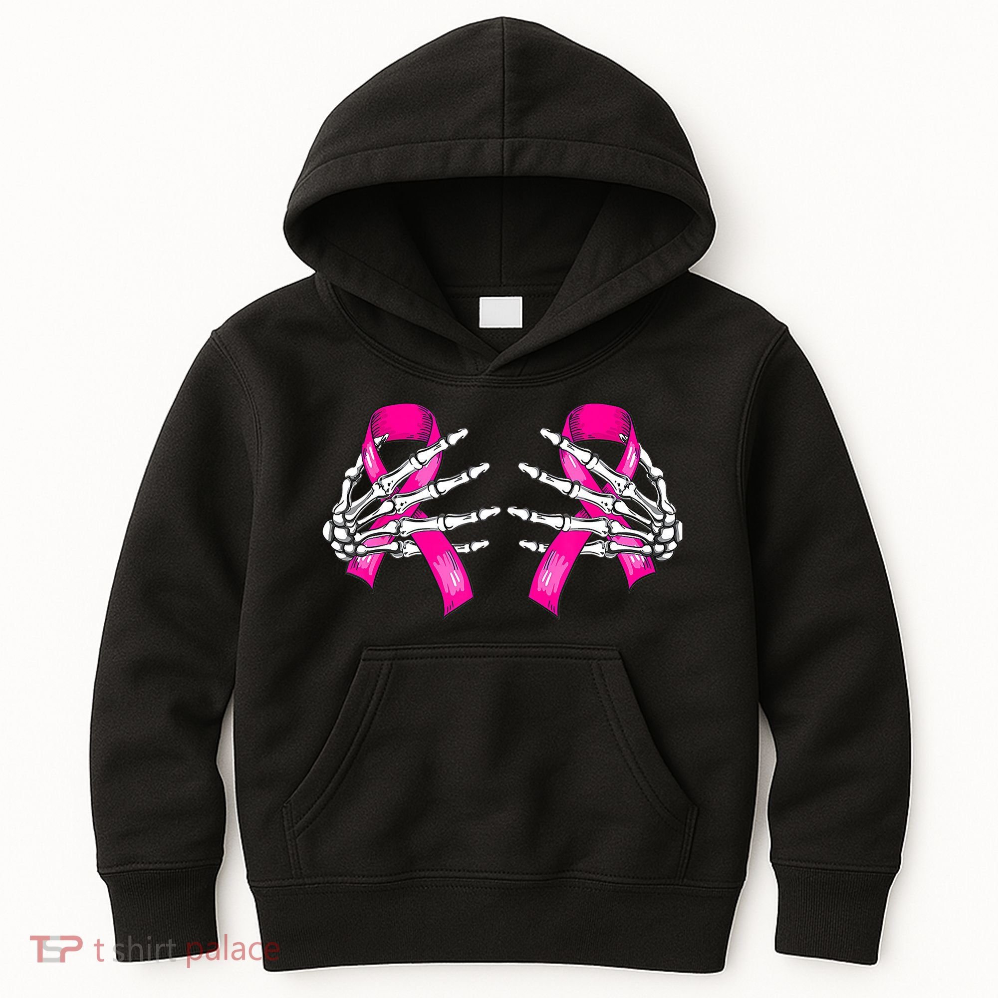 Breast Cancer Boob Skeleton Hand On Ribbon Halloween Kids Hoodie