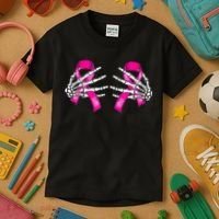 Breast Cancer Boob Skeleton Hand On Ribbon Halloween Kids T-Shirt thumb 3