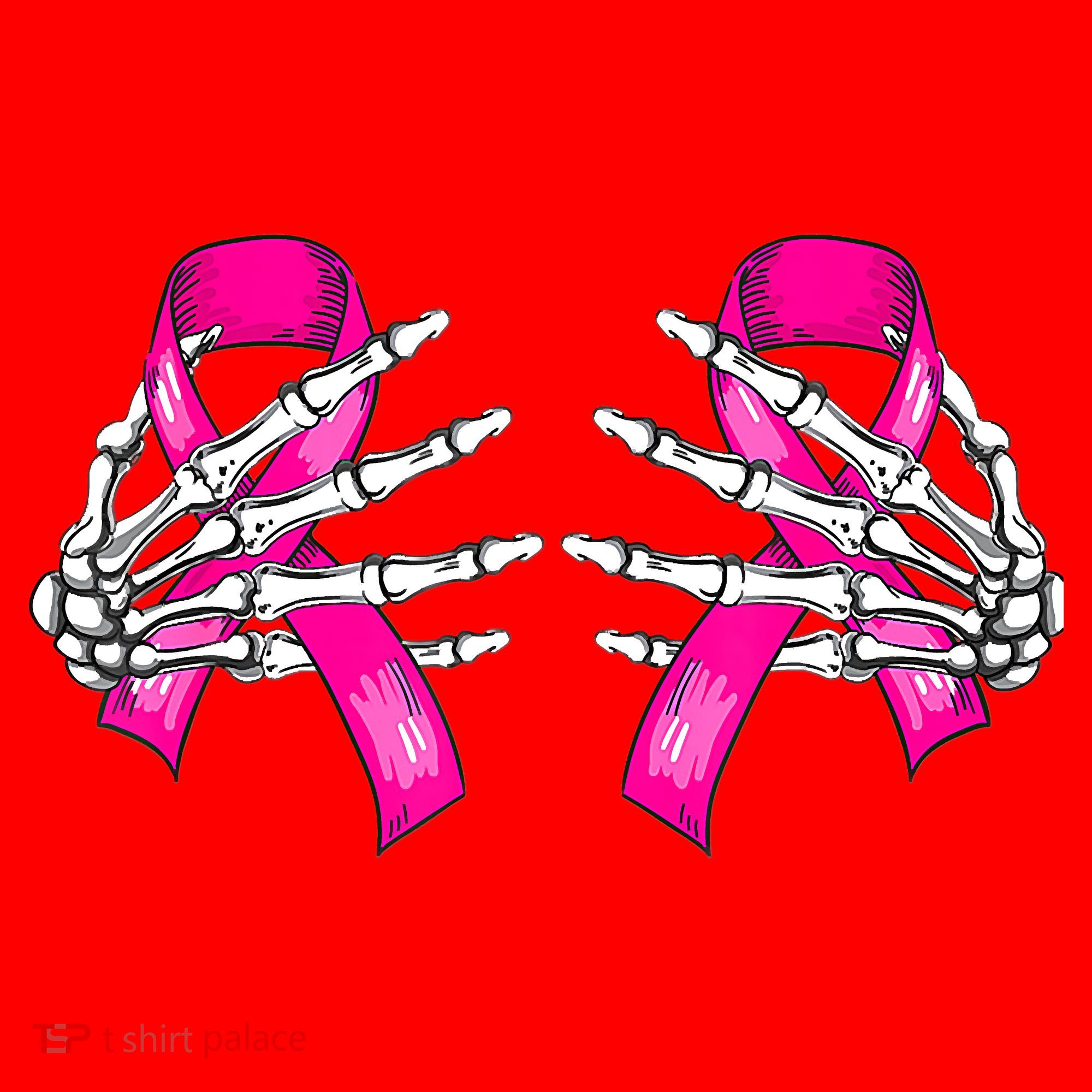 Breast Cancer Boob Skeleton Hand On Ribbon Halloween Santa Hat