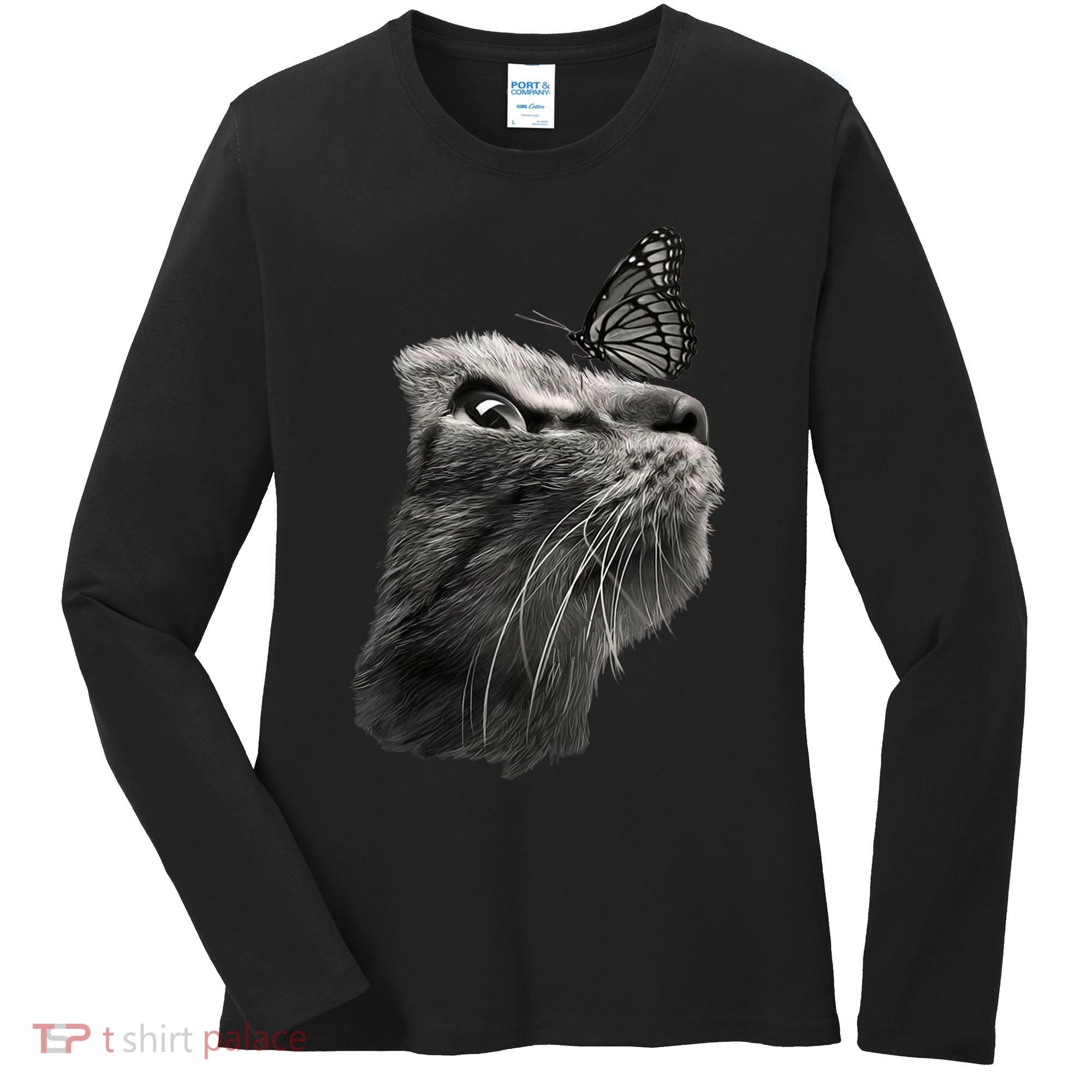 Butterfly & Cat Butterflies Gifts Women's Long Sleeve Shirt
