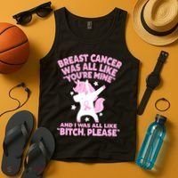 Breast Cancer Bitch Please Quote Funny Unicorn Tank Top thumb 4