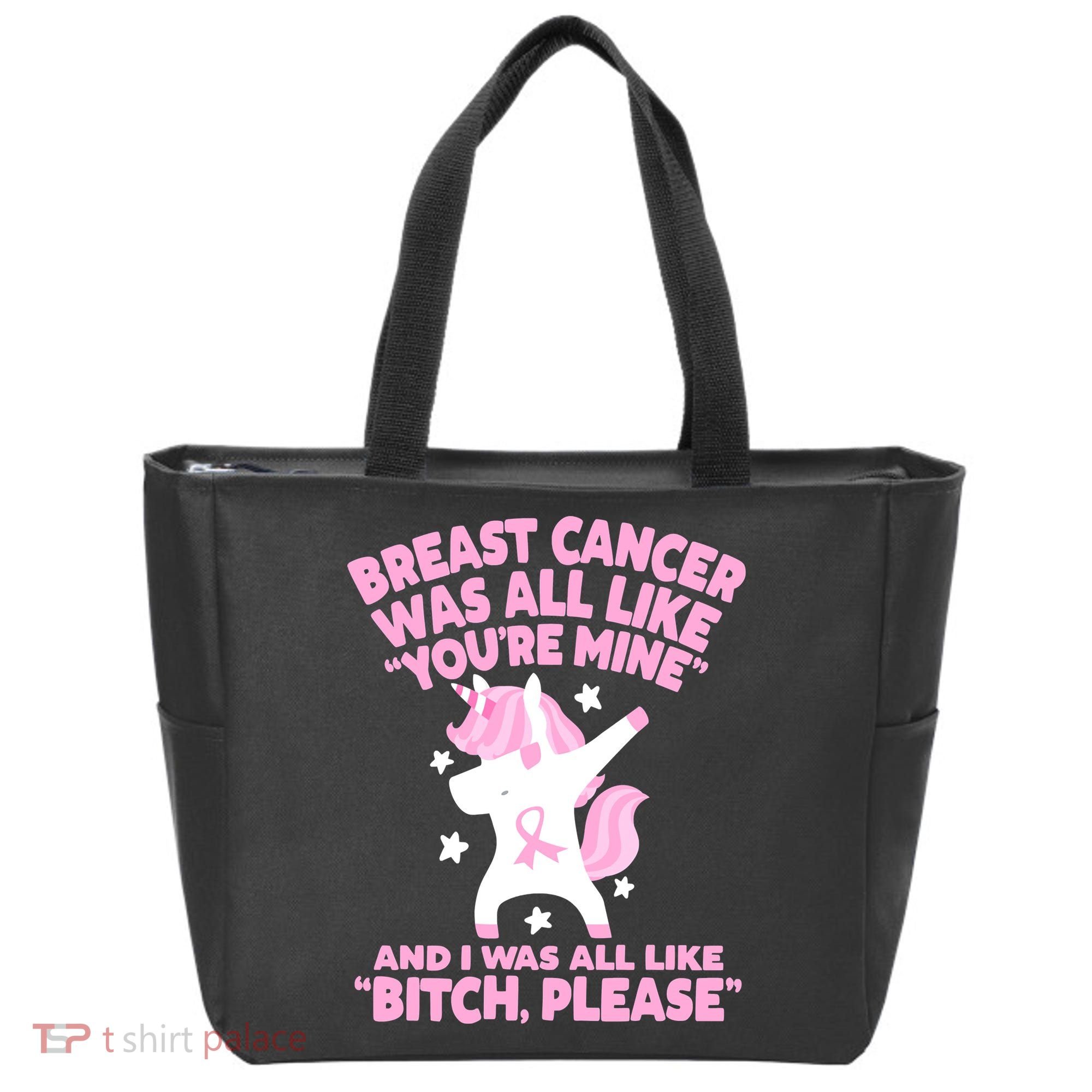 Breast Cancer Bitch Please Quote Funny Unicorn Tote Bag