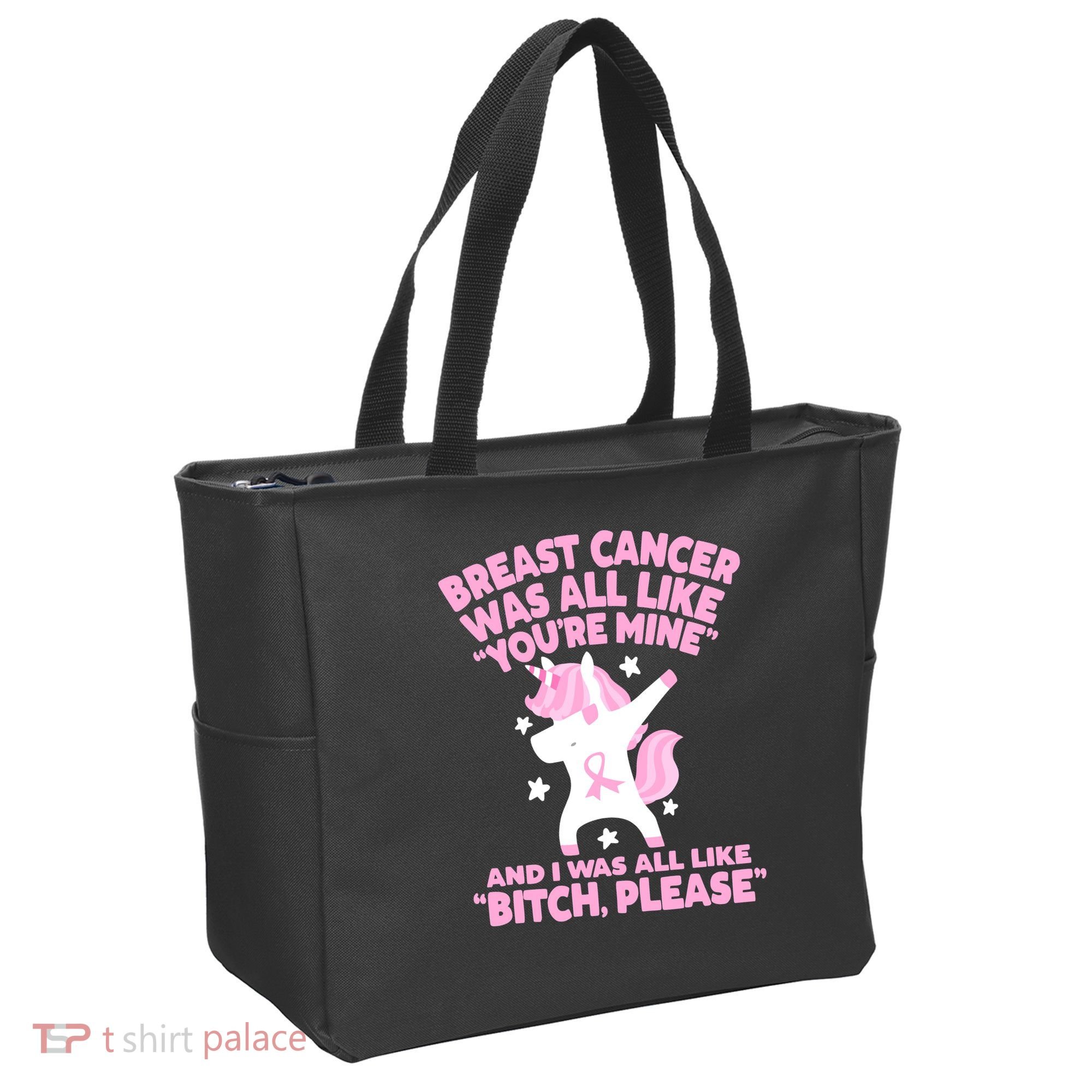 Breast Cancer Bitch Please Quote Funny Unicorn Tote Bag