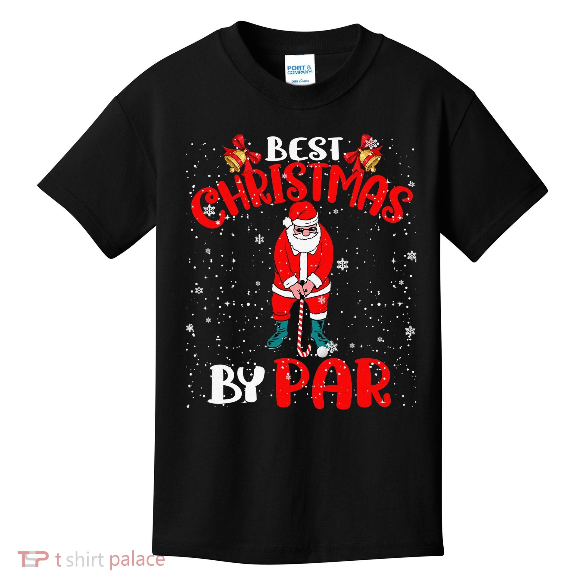 Best Christmas By Par Ugly Christmas Golf Santa Claus Kids T-Shirt