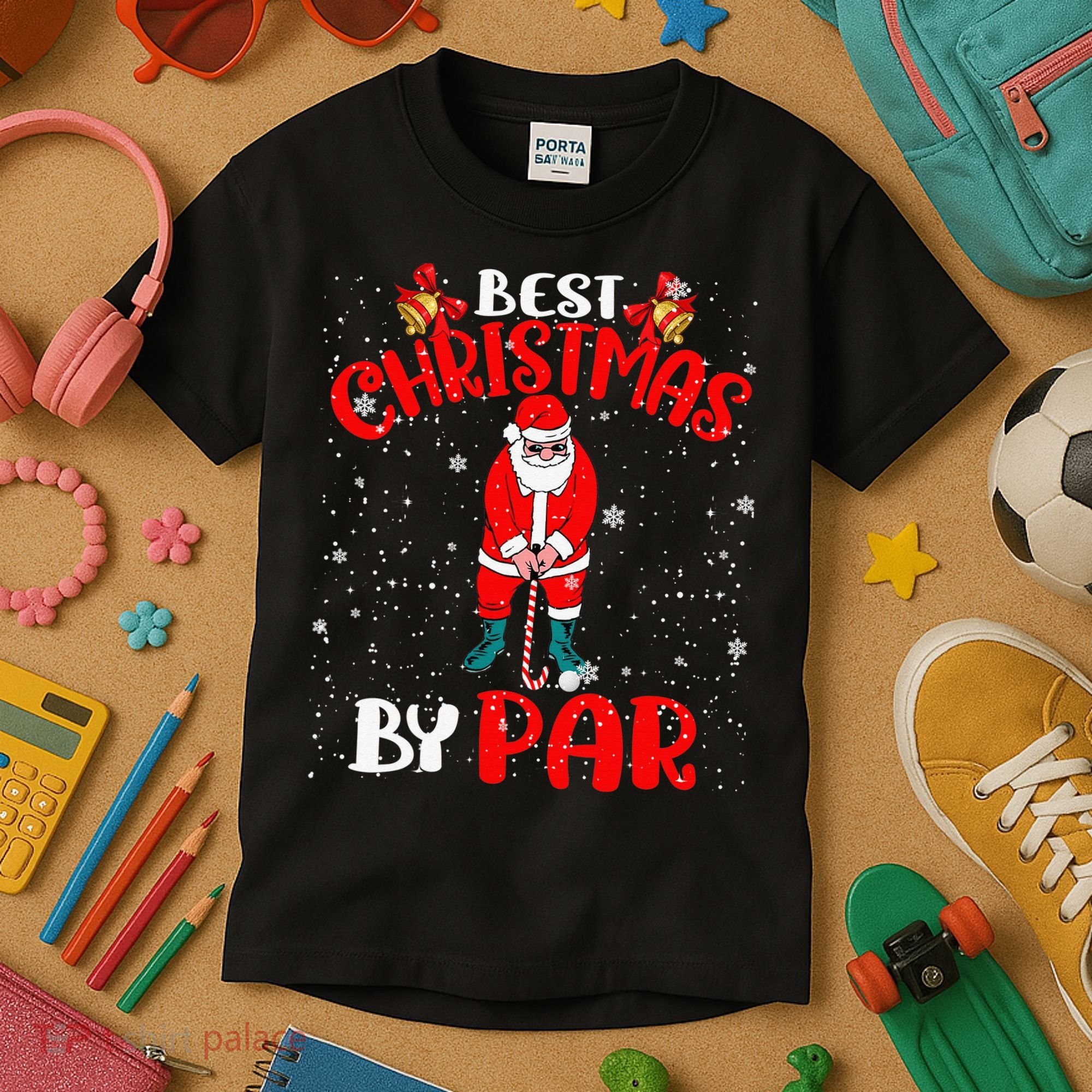 Best Christmas By Par Ugly Christmas Golf Santa Claus Kids T-Shirt