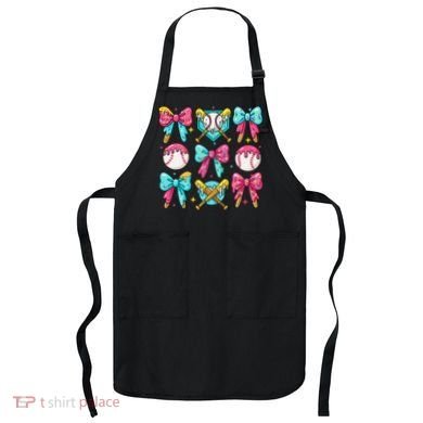 Baseball Coquette Bow Cream Game Day Baseball Mama Apron
