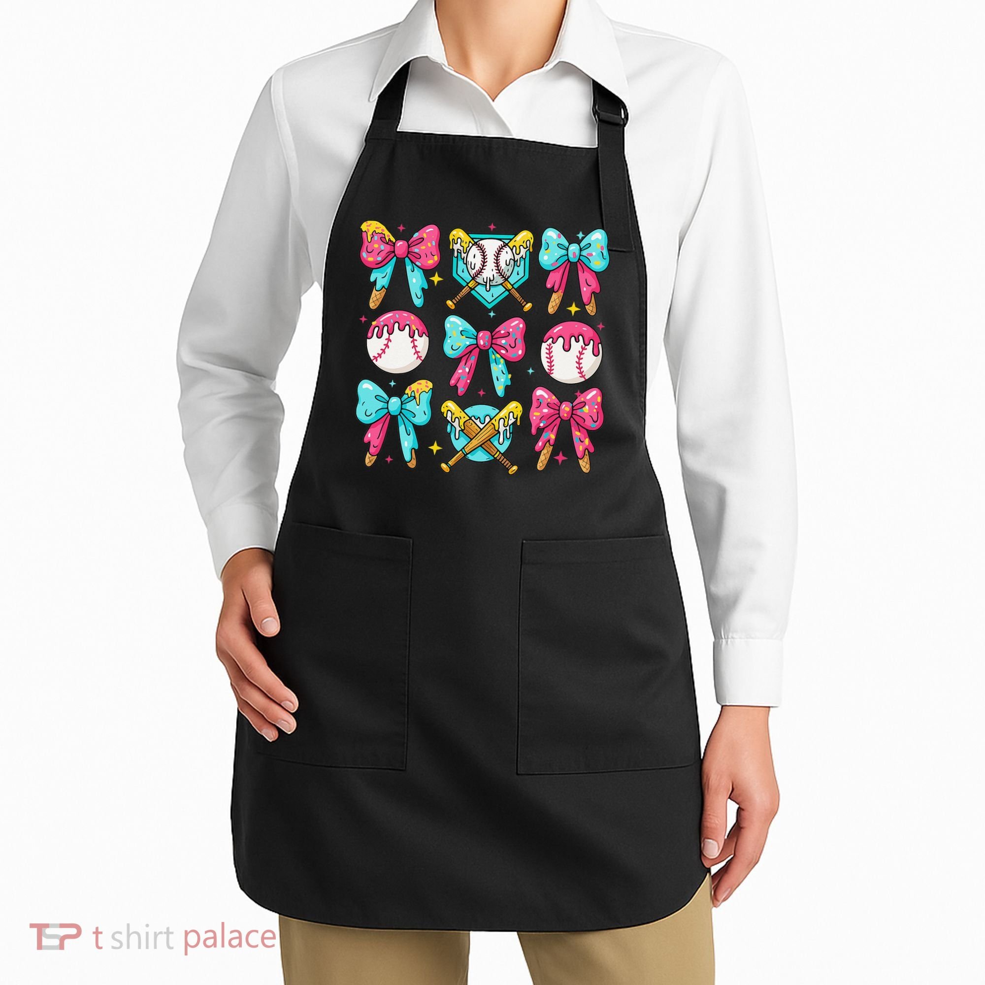 Baseball Coquette Bow Cream Game Day Baseball Mama Apron