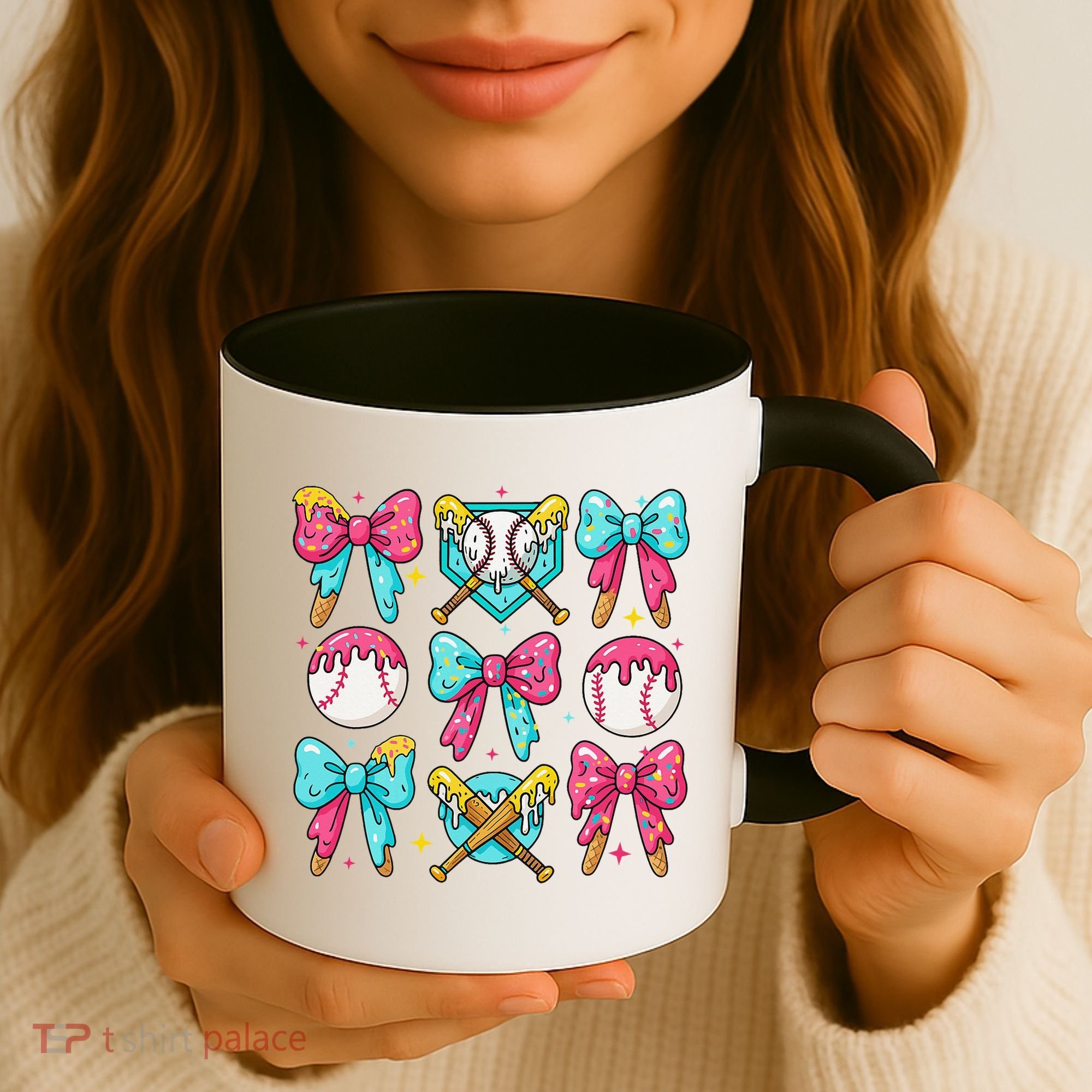 Baseball Coquette Bow Cream Game Day Baseball Mama Coffee Mug